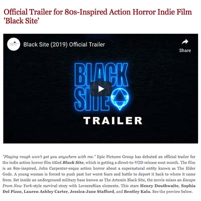 Official Trailer for 80s-Inspired Action Horror Indie Film 'Black Site'